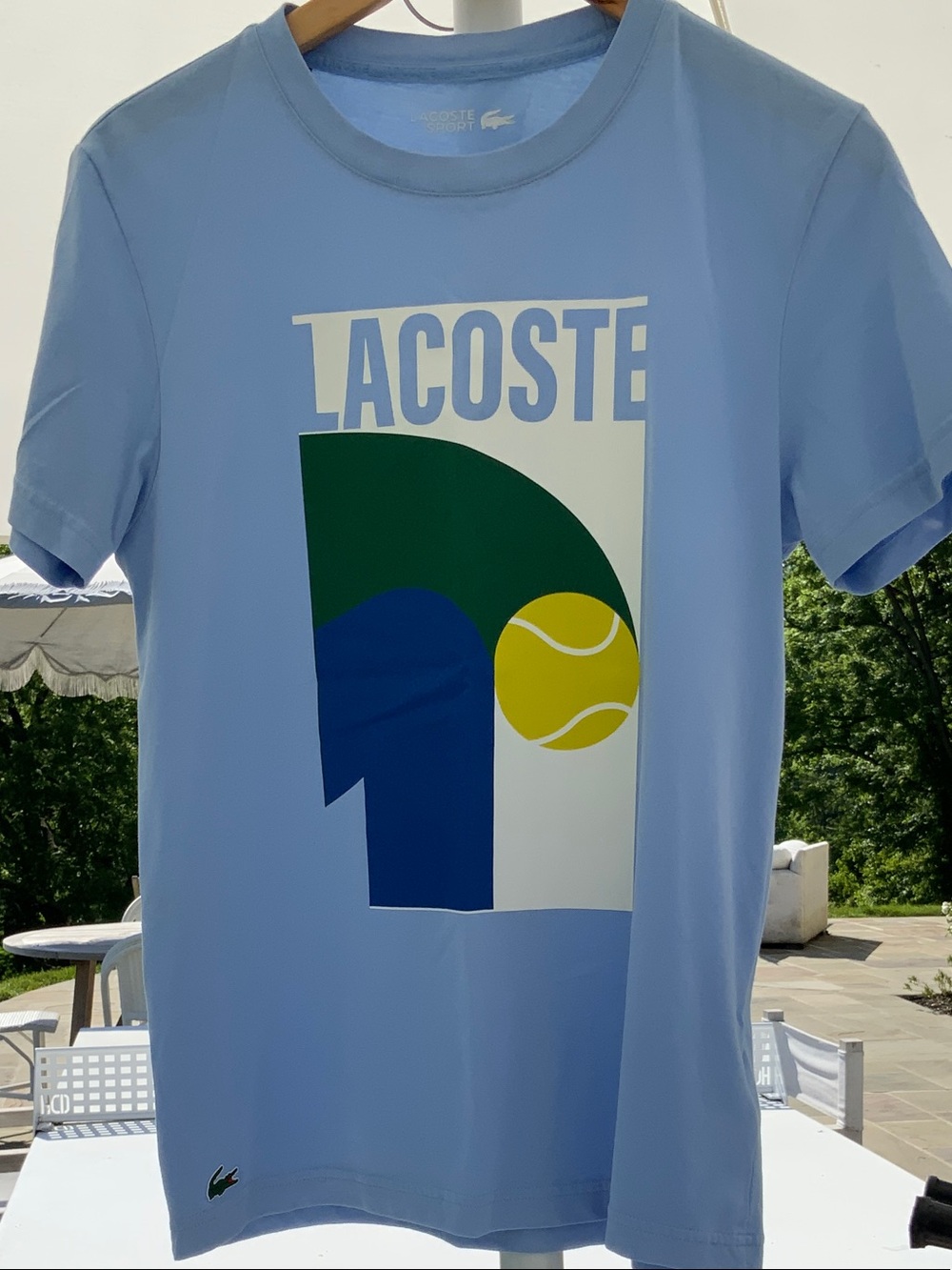 Lacoste Light Blue Graphic Tennis T‑Shirt (Men’s Small)